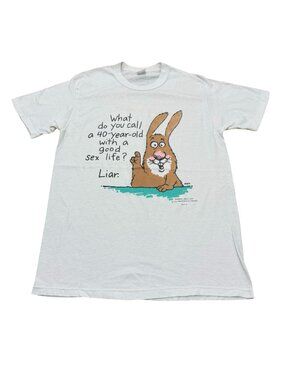 Vintage 1980s Funny Bunny Joke T Shirt Single Stitch Made USA White